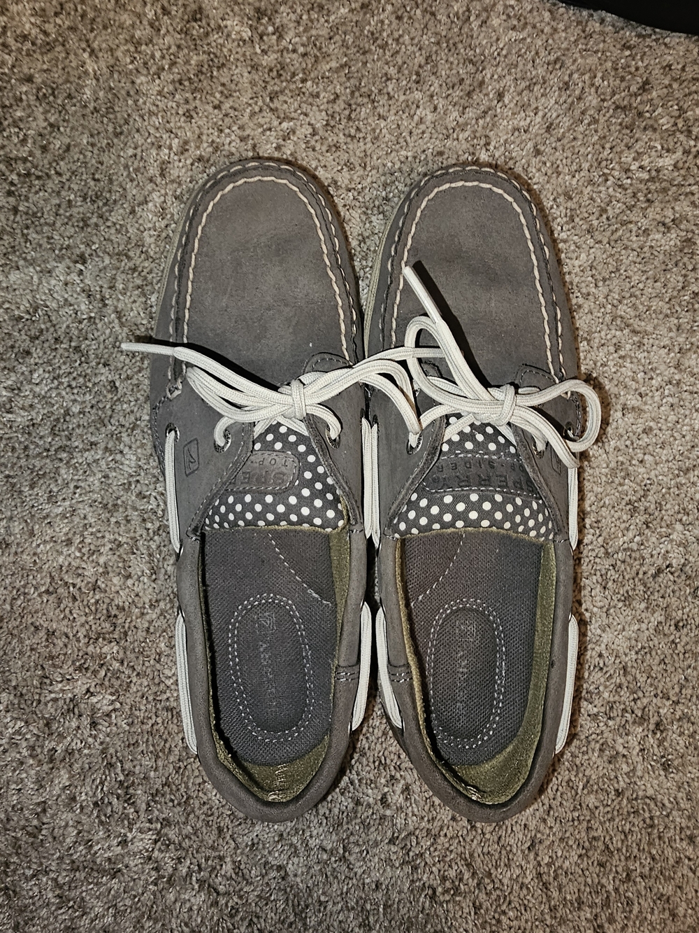 Sperry Gray Suede Boat Shoes with White Laces